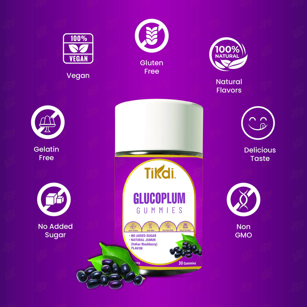 TIKDI GlucoPlum Gummy - 30 Count - Supports Healthy Blood Sugar Levels Already Within Normal Range. All Natural with Indian BlackBerry, Fenugreek, Cinnamon, Vegan, No Added Sugar TIKDI buy supplements Au