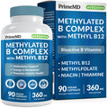 Methylated B Complex with Methylfolate and B12 Methylcobalamin 1000 mcg - Methylated Multivitamin for Energy, Brain Function, and Wellness - Vitamin B Complex for Men & Women (90 Servings) (Pack of 1) PrimeMDBuy Supplements Australia