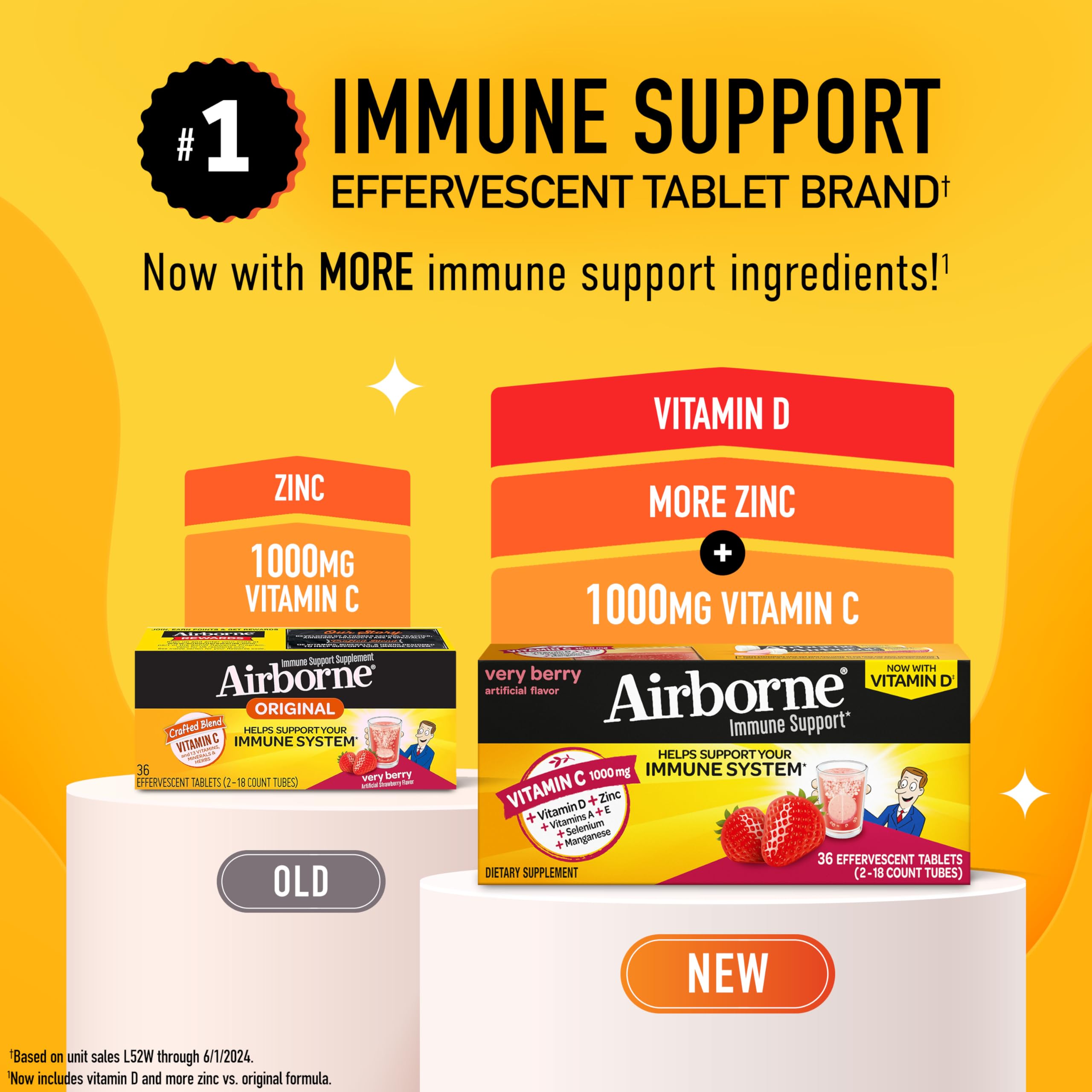 Vitamin C 1000mg (per serving) - Airborne Very Berry Effervescent Tablets (36 count in a box), Gluten-Free Immune Support Supplement, With Vitamins A C E, ZINC, Selenium, Echinacea & Ginger AirborneBuy Supplements Australia