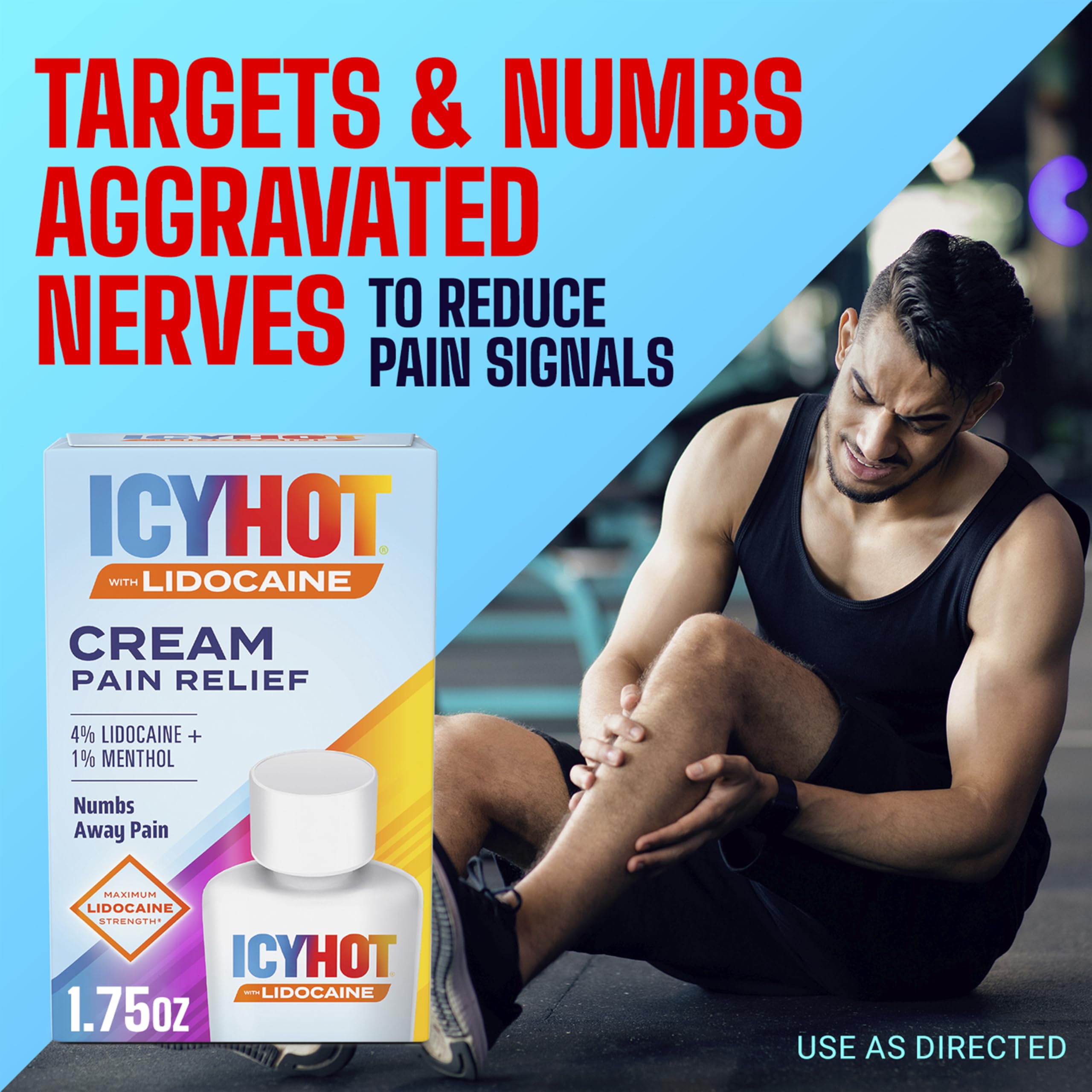 Icy Hot Lidocaine Pain Relief Cream, Numb Aggravated Nerves with Max Strength Lidocaine 4% and Menthol 1%, Fast-Acting Pain Relief for Minor Pain, Backaches, Sprains and Strains, 1.75 oz Icy HotBuy Supplements Australia