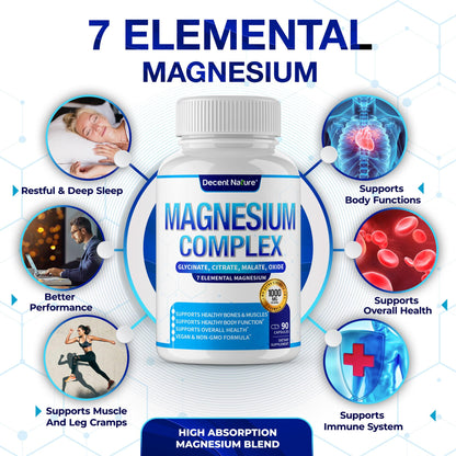 Magnesium Complex 7 Elemental Magnesium Supplement 1000mg – Magnesium Glycinate, Citrate, Malate, Taurate, Oxide, Aspartate, Orotate Non-GMO 90 Capsules DECENT NATURE buy supplements Au