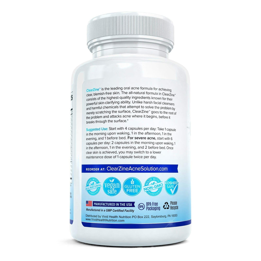 ClearZine Acne Pills for Teens & Adults | Clear Skin Supplement, Vitamins for Hormonal & Cystic Acne | Stop Breakouts, Oily Skin and Zits, 90 Caps ClearZineBuy Supplements Australia