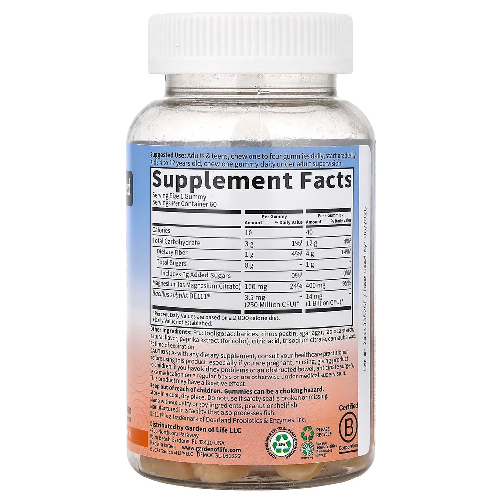 Garden of Life Magnesium Citrate Supplement Gummies with Prebiotics & Probiotics for Stress, Sleep & Recovery - Vegan, Gluten Free, Kosher, Non-GMO