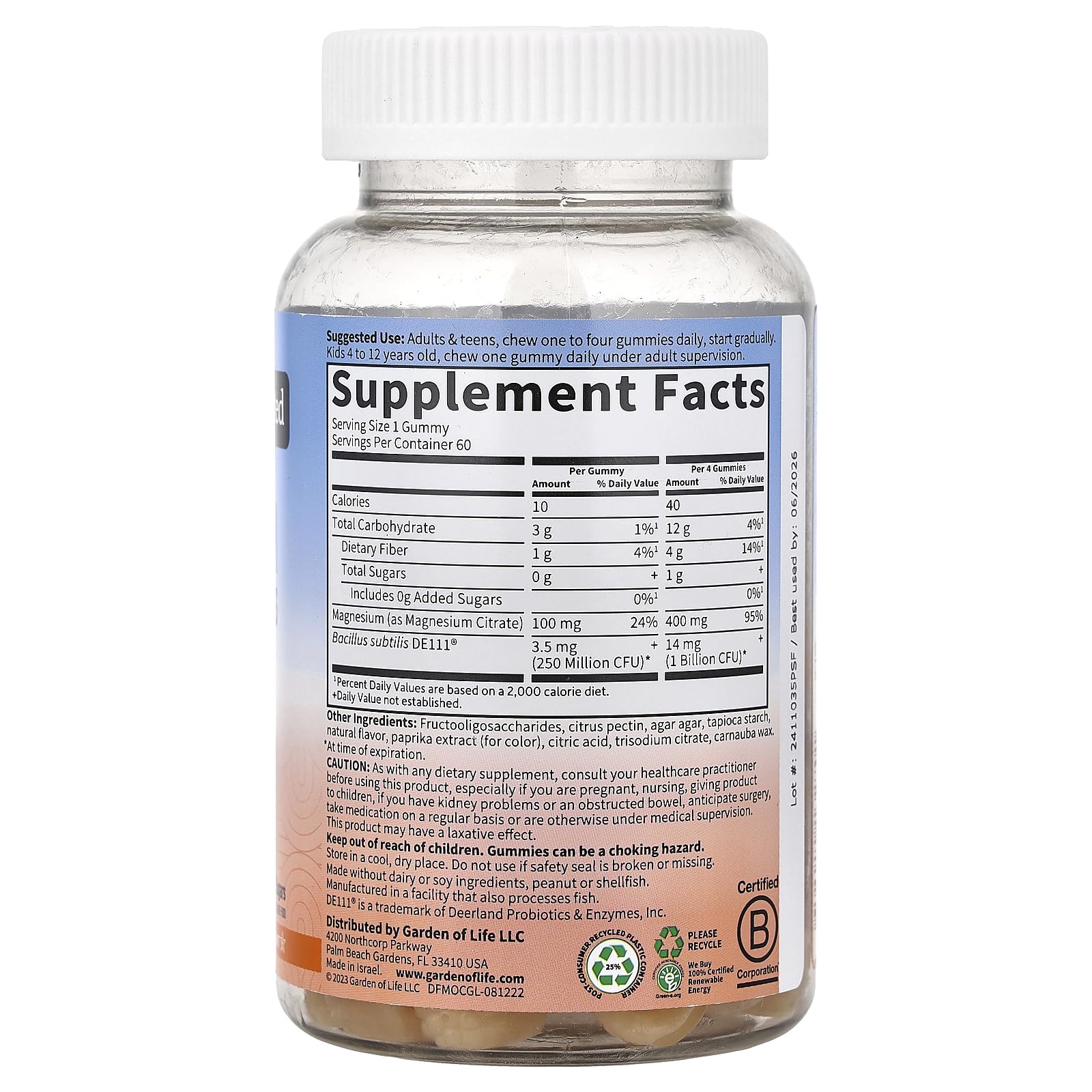 Garden of Life Magnesium Citrate Supplement Gummies with Prebiotics & Probiotics for Stress, Sleep & Recovery - Vegan, Gluten Free, Kosher, Non-GMO