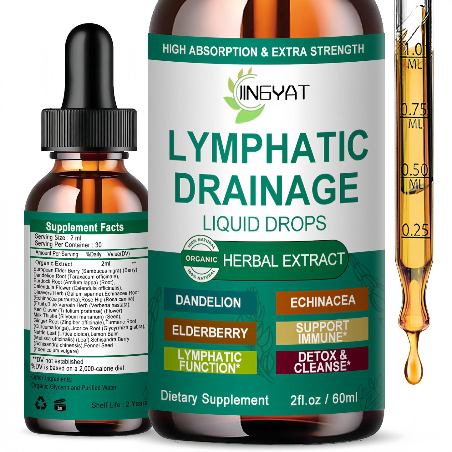 Organic Lymphatic Drainage Drops | 17-in-1 Lymphatic Drainage Supplement | Echinacea,Elderberry,Dandelion | High Absorption Liposomal Lymphatic Drainage for Immune Support,Lymph Cleanse&Detox,2 fl oz JINGYAT buy supplements Au