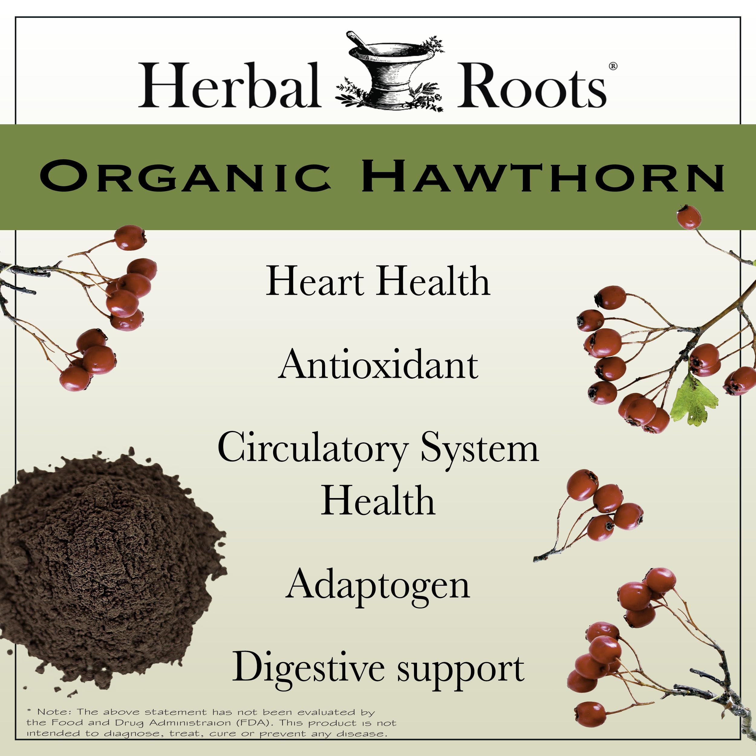 Herbal Roots Organic Hawthorn Berry Capsules | Extra Strength 1,200mg per Serving | 60 Vegan Capsules
