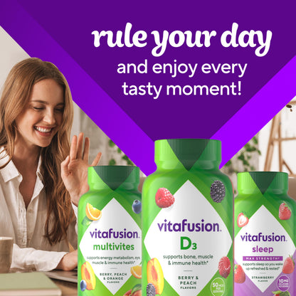vitafusion Vitamin D3 Gummies, Bone and Immune Support, Peach, Blackberry, Strawberry Flavored