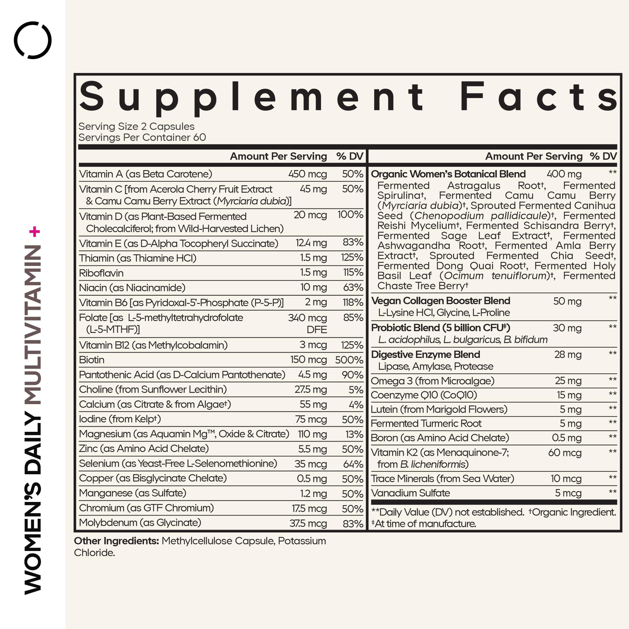 Codeage Women’s Daily Multivitamin, 25+ Vitamins & Minerals, Fermented, Organic Whole Foods, Probiotics Supplement - Vitamin A, B, C, D, E & K, Omega 3, Zinc – Vegan - 120 Capsules CodeageBuy Supplements Australia