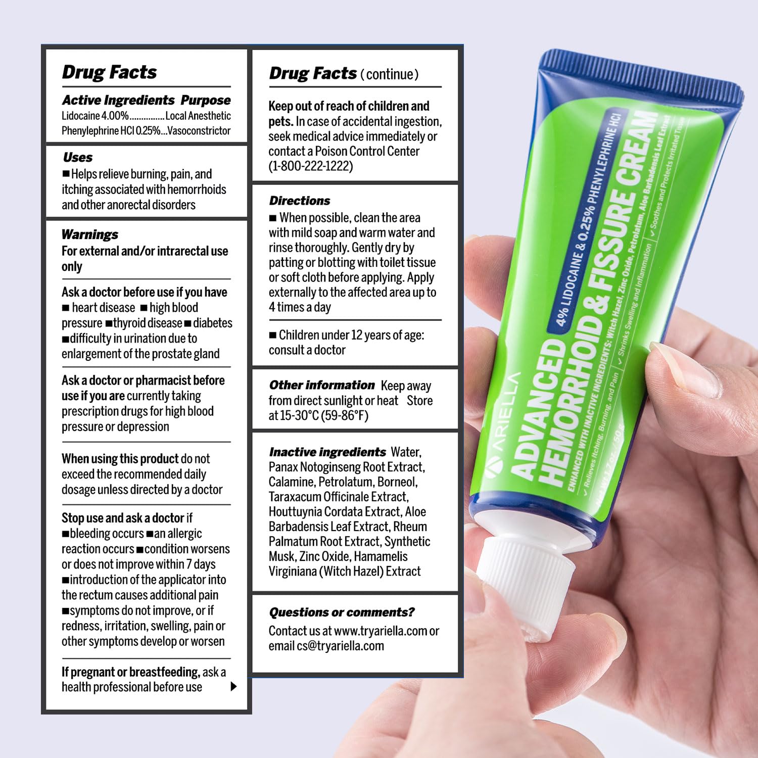 Hemorrhoid Treatment Fissure Lidocaine Cream: Advanced Numbing Ointment with Phenylephrine HCI - Fast Acting Natural Strength Soothing Relief of Pain Swelling Discomfort Itching (1.7 Oz, Witch Hazel) AriellaBuy Supplements Australia