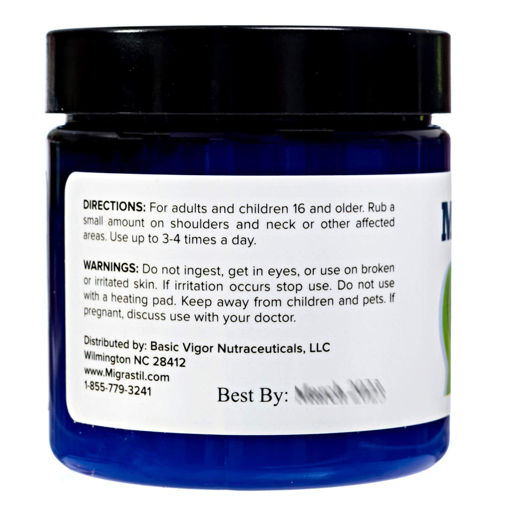 Basic Vigor Migrastil Neck & Shoulder Cream. Cooling Comfort for Migraines, Tech Neck & Tension. (4 oz.) Made in The USA. Basic VigorBuy Supplements Australia