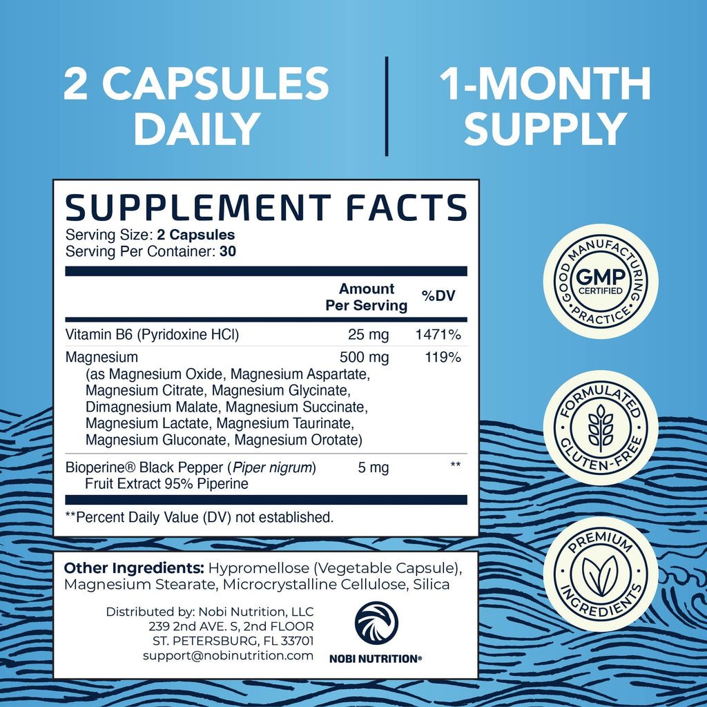 10 in 1 Magnesium Complex Supplement 500MG | Magnesium Citrate, Mag Glycinate, Malate & More | High Absorption Mag Complex with Vitamin B6 | Bone, Muscle & Heart Health Support | Non-GMO | 60 Ct. Nobi Nutrition buy supplements Au