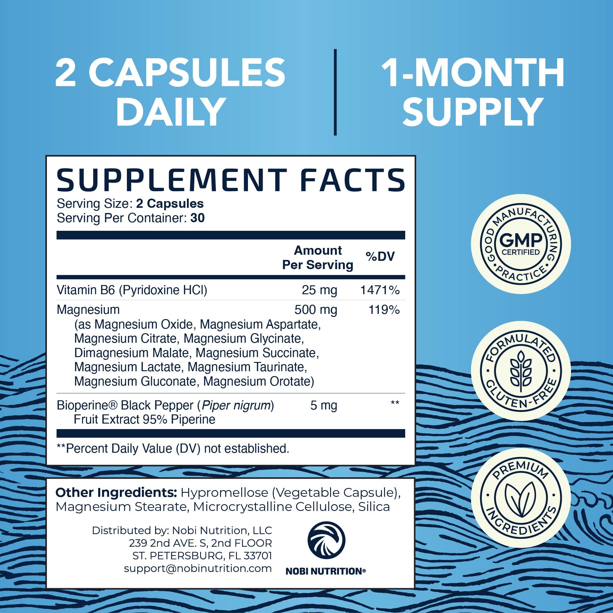 10 in 1 Magnesium Complex Supplement 500MG | Magnesium Citrate, Mag Glycinate, Malate & More | High Absorption Mag Complex with Vitamin B6 | Bone, Muscle & Heart Health Support | Non-GMO | 60 Ct. Nobi Nutrition buy supplements Au