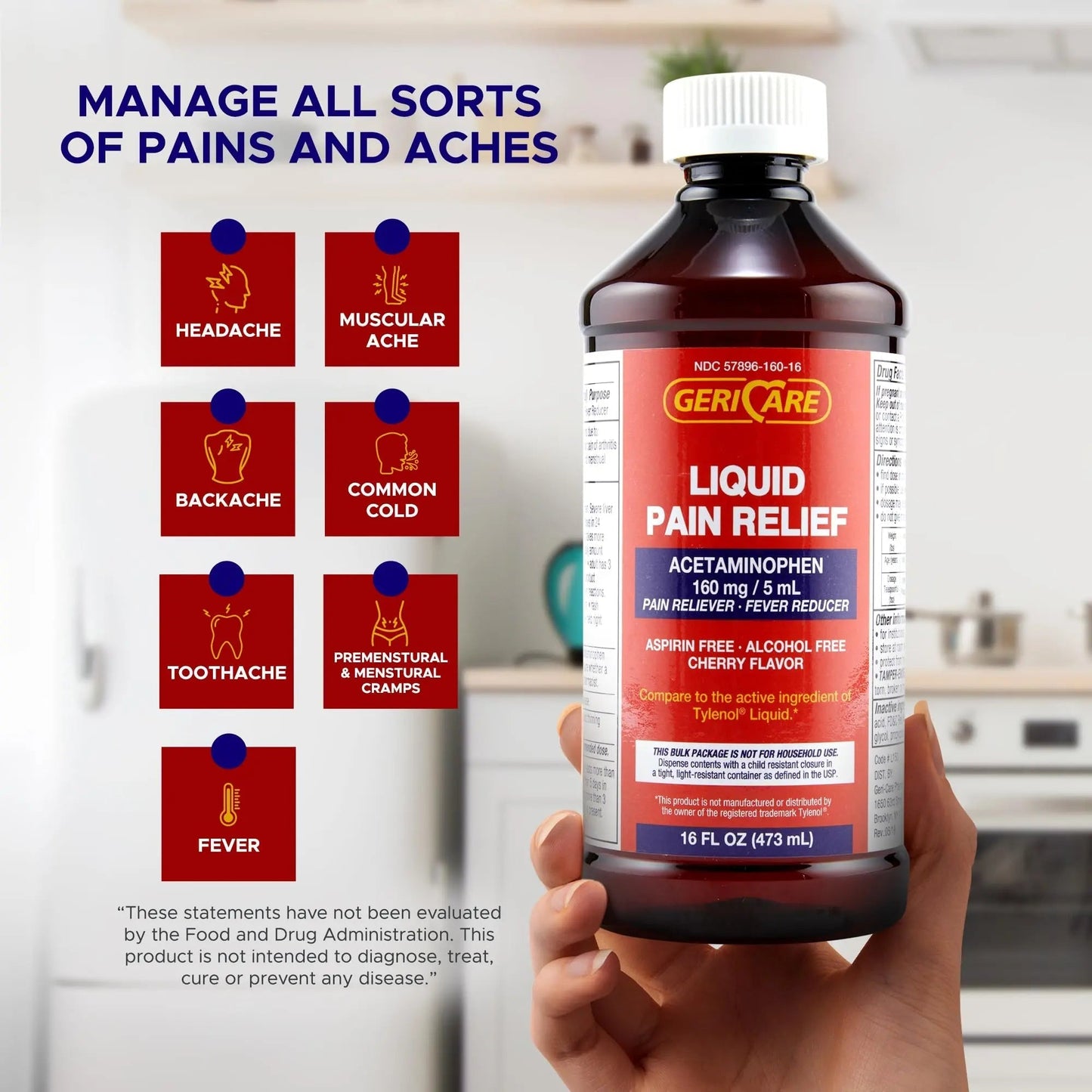 GeriCare Regular Strength Liquid Acetaminophen 160 mg, Pain Reliever, Fever Reducer, Aspirin & Alcohol Free, Cherry Flavored 16 Fl Oz (Pack of 2) GeriCareBuy Supplements Australia