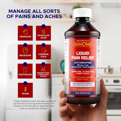 GeriCare Regular Strength Liquid Acetaminophen 160 mg, Pain Reliever, Fever Reducer, Aspirin & Alcohol Free, Cherry Flavored 16 Fl Oz (Pack of 2) GeriCareBuy Supplements Australia