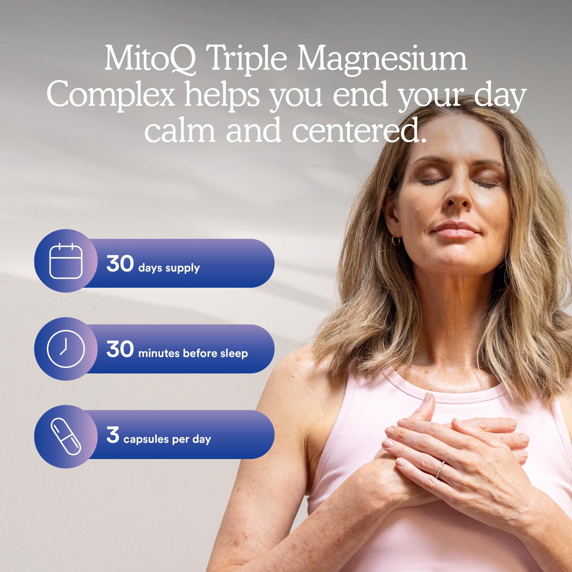 MitoQ Triple Magnesium Complex | Magnesium Glycinate, Taurinate, Oxide with GABA for Heart Health, Stress Management, & Deeper Sleep | High Absorption | 90 Capsules MitoQBuy Supplements Australia