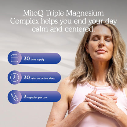 MitoQ Triple Magnesium Complex | Magnesium Glycinate, Taurinate, Oxide with GABA for Heart Health, Stress Management, & Deeper Sleep | High Absorption | 90 Capsules MitoQ buy supplements Au