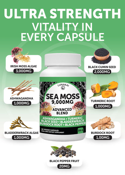 Lunakai USA Made Moringa & Sea Moss Capsules Bundle – 6-in-1 & 16-in-1 Advanced Blends – 60 Non-GMO Veggie Capsules Each Lunakai buy supplements Au