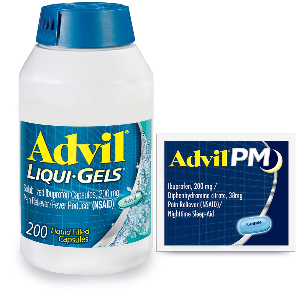 Advil Liqui-Gels Pain Reliever and Fever Reducer, Pain Medicine for Adults with Ibuprofen 200mg for Headache, Backache, Menstrual Pain and Joint Pain Relief - 200 Capsules, Advil PM Ibuprofen - 2 Ct AdvilBuy Supplements Australia