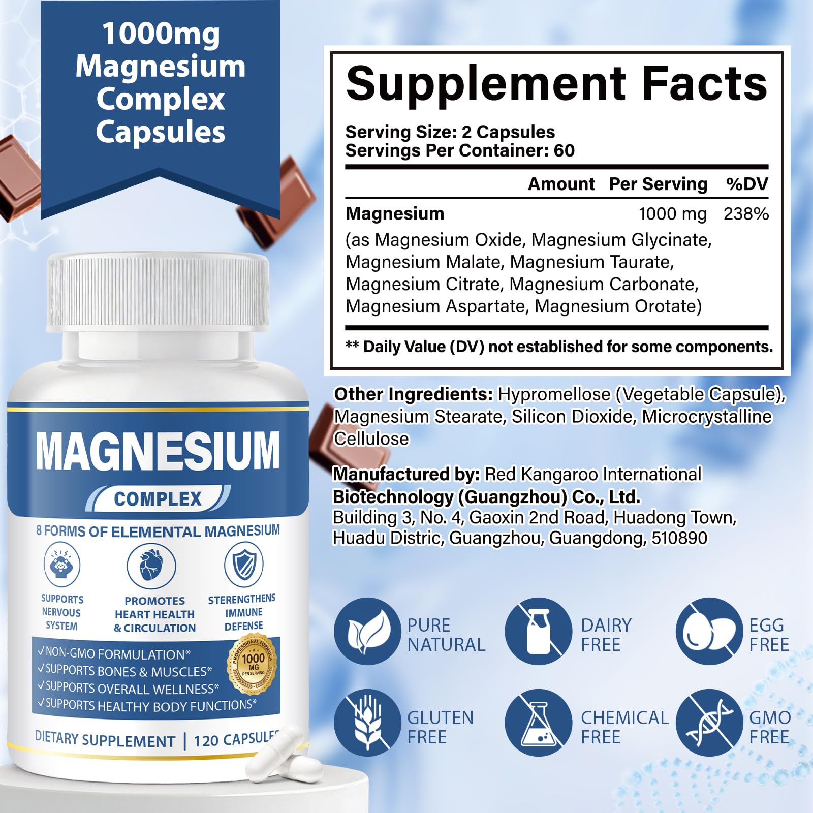 1000mg Magnesium Complex 8 in 1 for Women & Men – Magnesium Glycinate, Citrate, Malate, Taurate, Oxide, Carbonate, Aspartate, Orotate – Vegan Non-GMO, for Sleep, Fatigue & Heart Health, 120 Capsules BOSNETHUINH buy supplements Au
