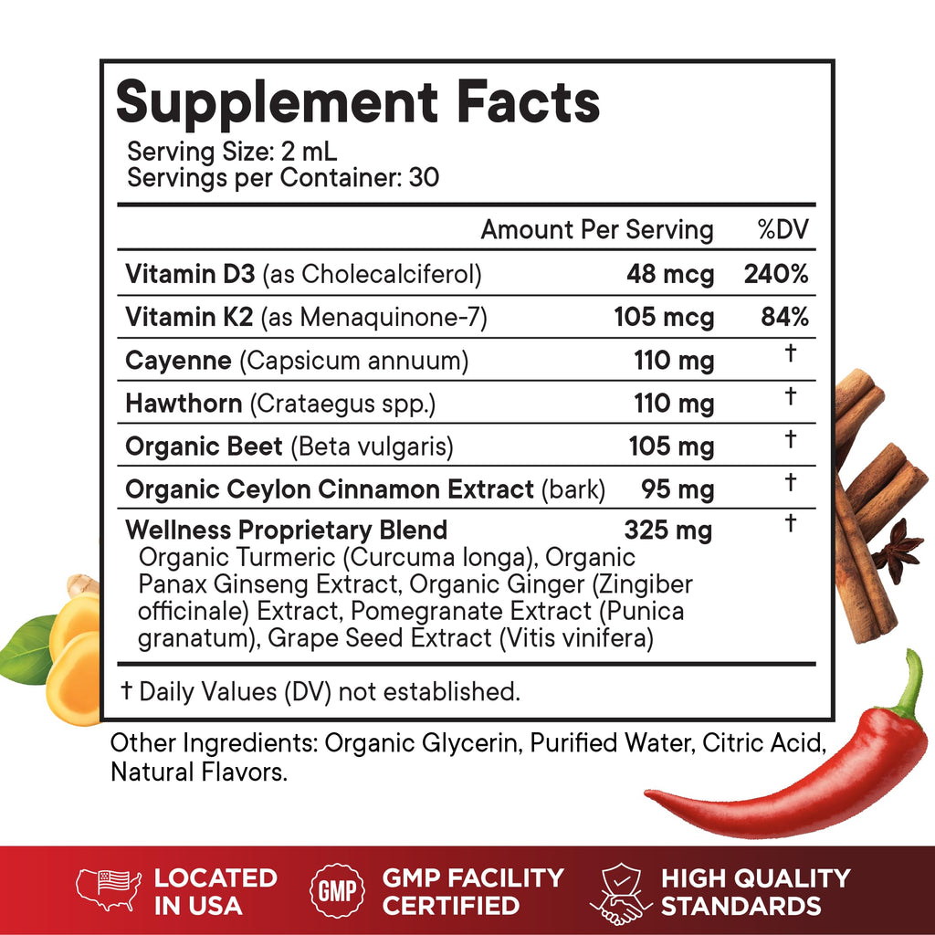 Cayenne Pepper Supplement Liquid Drops + Hawthorn Berry, Vitamin D3 K2 Beet Root Powder, Ceylon Cinnamon, Turmeric Curcumin, Organic Panax Ginseng - 4 OZ Superfood MD buy supplements Au
