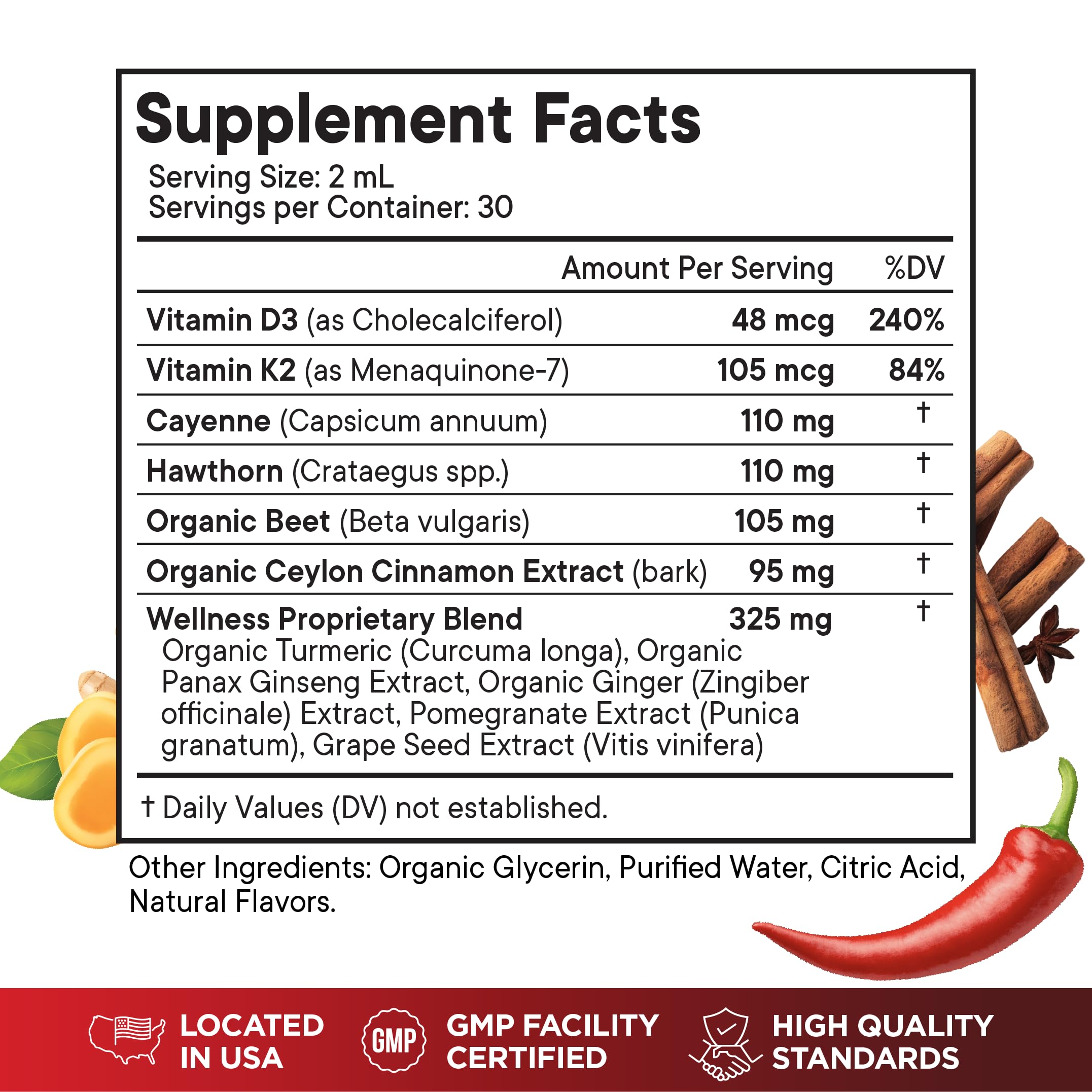 Cayenne Pepper Supplement Liquid Drops + Hawthorn Berry, Vitamin D3 K2 Beet Root Powder, Ceylon Cinnamon, Turmeric Curcumin, Organic Panax Ginseng - 4 OZ Superfood MD buy supplements Au