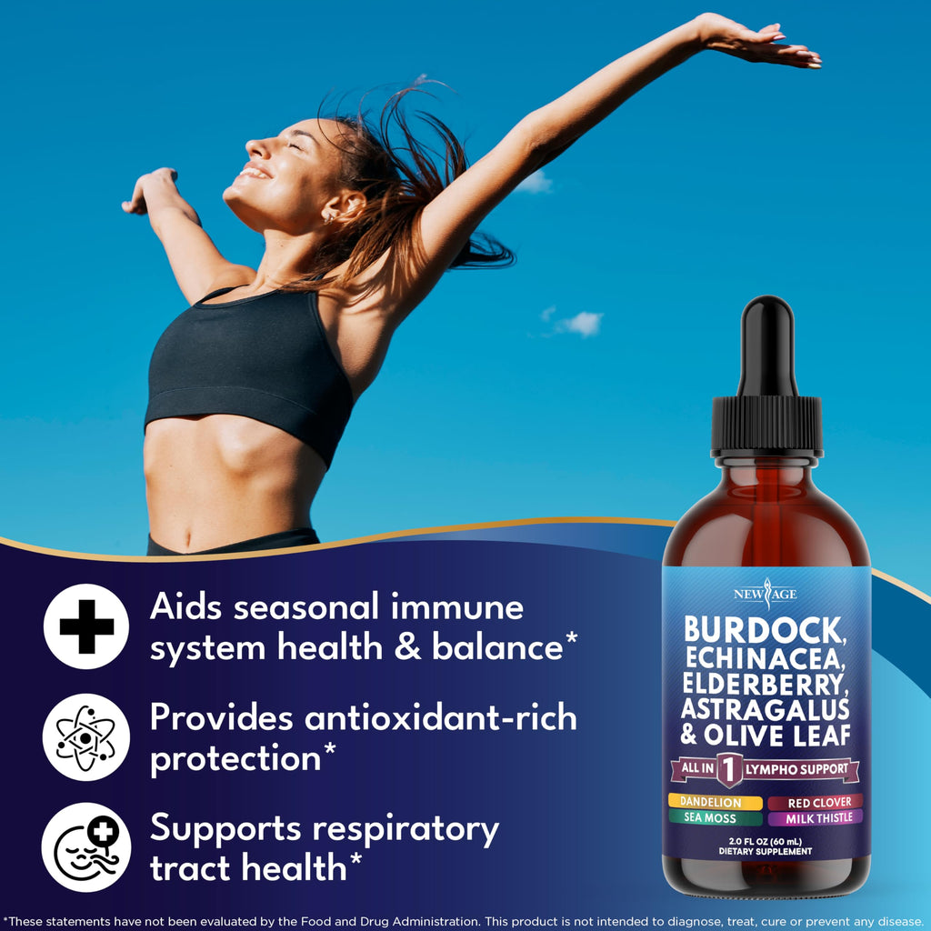 NEW AGE Lymphatic Drainage Supplement - Burdock Lymphatic Support Drops - Burdock Root, Mullein, Echinacea, Elderberry, Dandelion, Astragalus, Milk Thistle, Red Clover - 4 oz NEW AGE buy supplements Au
