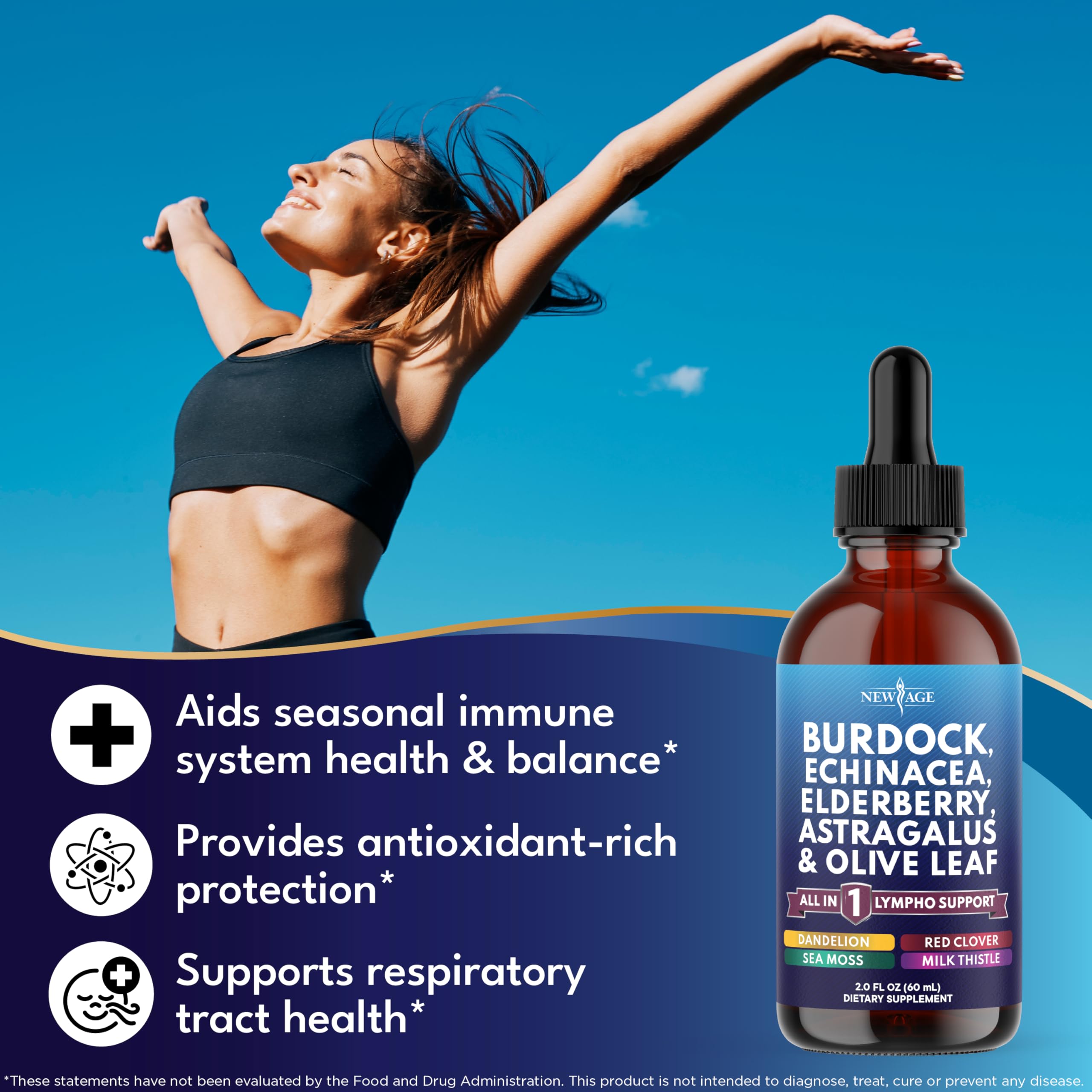 NEW AGE Lymphatic Drainage Supplement - Burdock Lymphatic Support Drops - Burdock Root, Mullein, Echinacea, Elderberry, Dandelion, Astragalus, Milk Thistle, Red Clover - 4 oz NEW AGE buy supplements Au