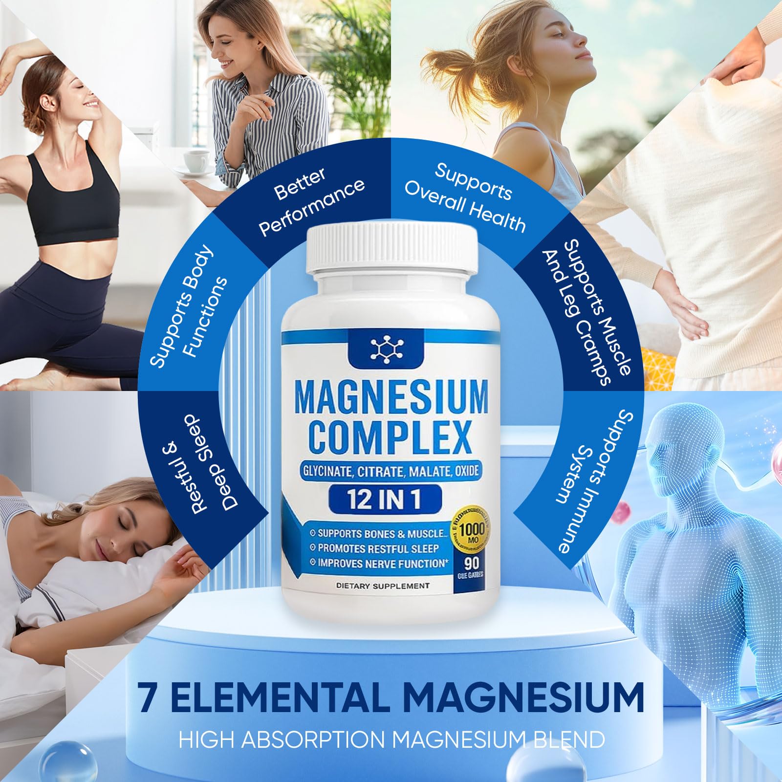 Nutrapure Magnesium Complex 7 Elemental Supplement - Magnesio Complex 1000mg Forms Including Glycinate, Citrate, Malate, Taurate Chelated | Energy Support | Vegan Non-GMO, 90 Capsules (2) WSJAWH buy supplements Au