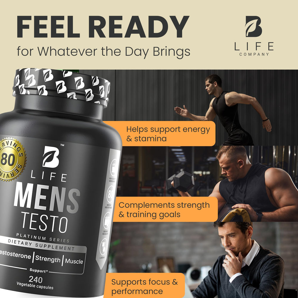 Testosterone Booster Supplement for Men | Boron supplement for men with Tribulus Terrestris, Black Maca, Horny Goat Weed, L-Arginine | Stamina, Endurance, Muscle growth & strength | 80 Servings B Life CompanyBuy Supplements Australia