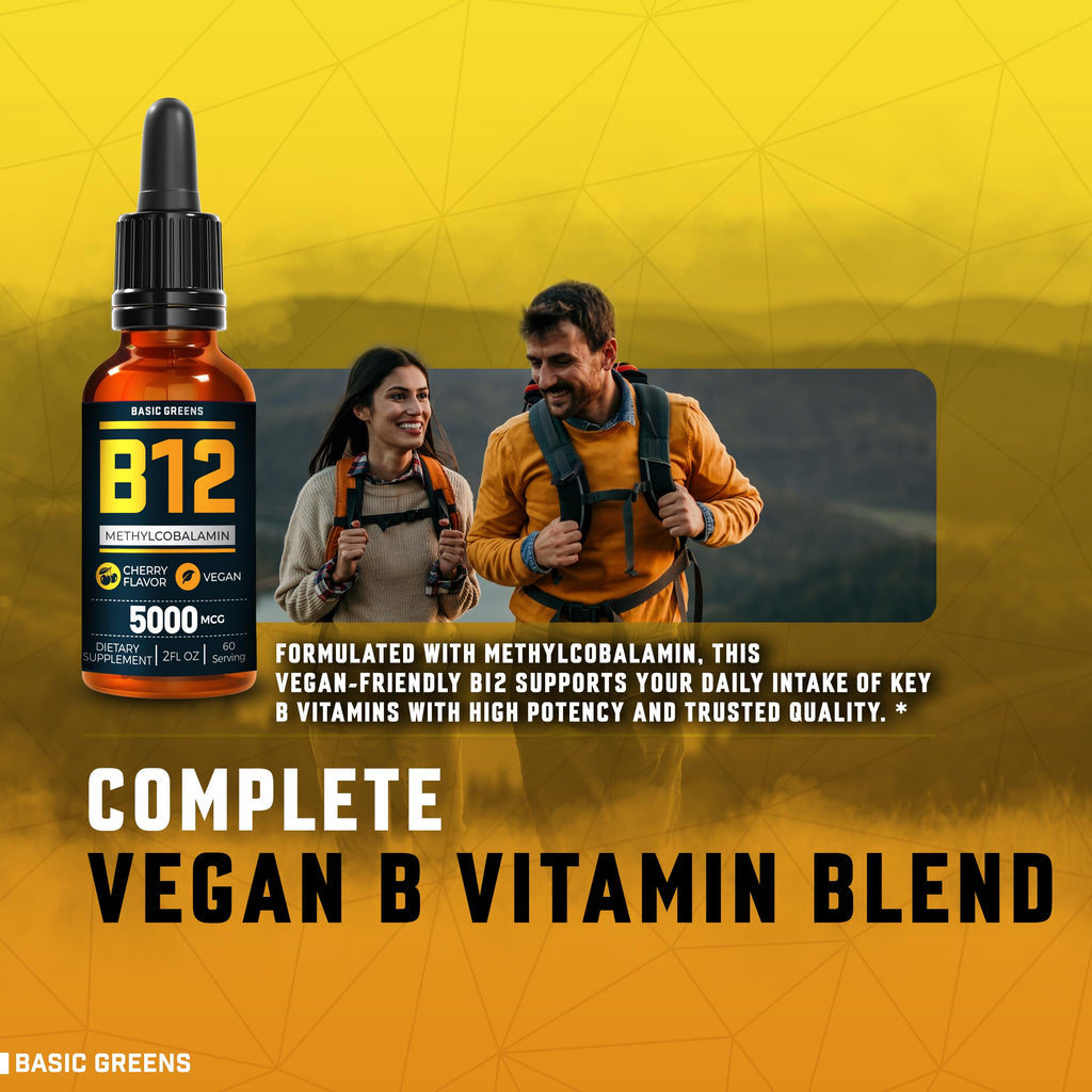 Vitamin B12 Sublingual Liquid Drops 5000 mcg – Vegan Methyl B-12 Supplement for Energy & Focus – B 12 Vitamin for Women & Men