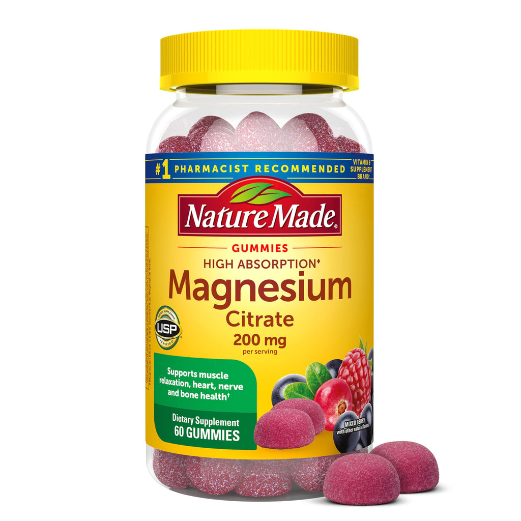 Nature Made High Absorption Magnesium Citrate 200 mg per serving, Magnesium Supplement for Muscle, Nerve, Bone and Heart Support, 60 Magnesium Gummies, 30 Day Supply Nature MadeBuy Supplements Australia