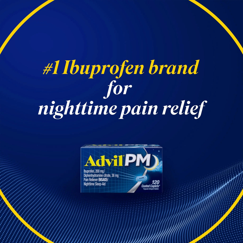 Advil PM Pain Reliever and Nighttime Sleep Aid, Pain Medicine with Ibuprofen for Pain Relief and Diphenhydramine Citrate for a Sleep Aid - 40 Coated Caplets AdvilBuy Supplements Australia