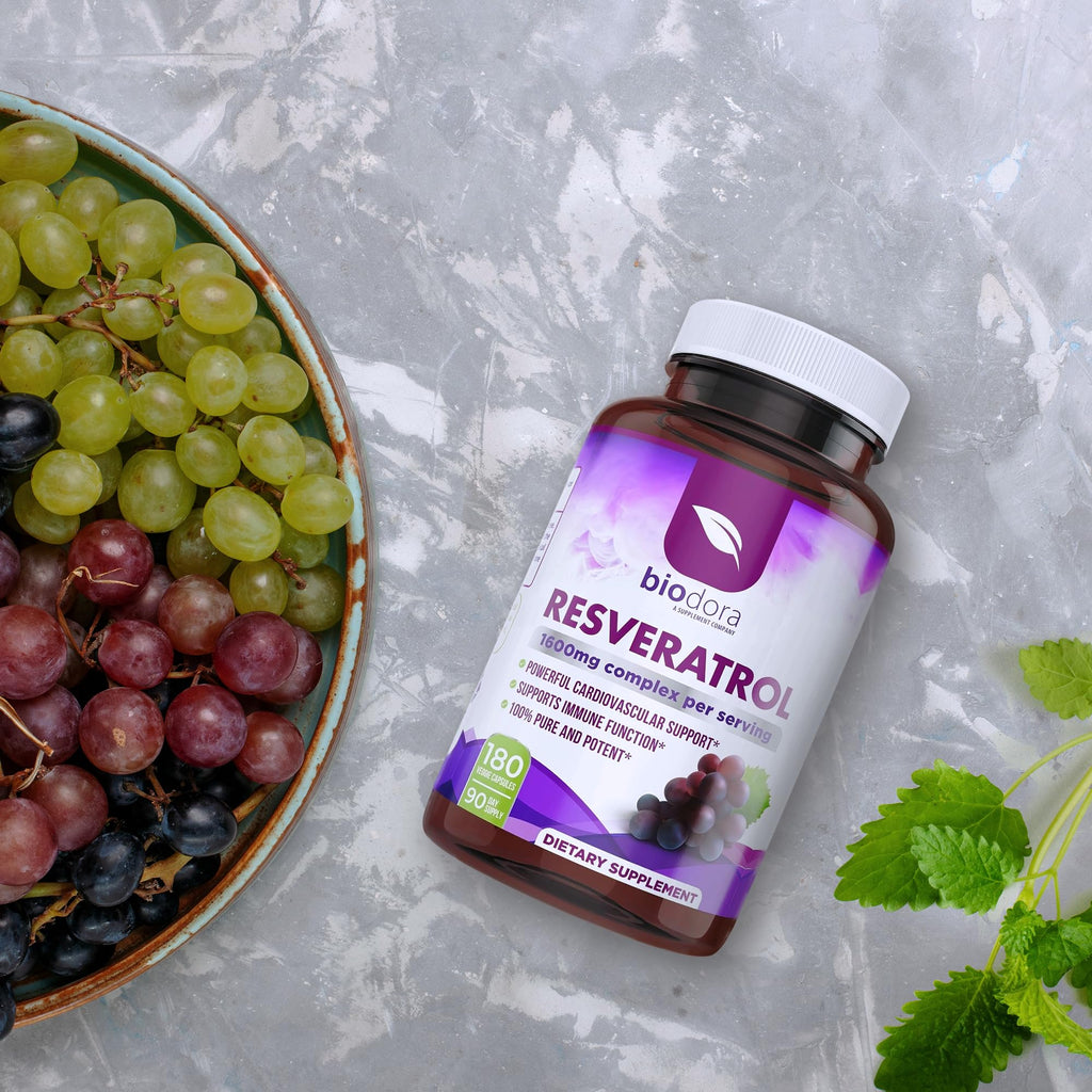 Resveratrol 1600mg - 180 Capsules | Trans-Resveratrol Antioxidant Supplement with Natural Green Tea, Grape Seed Polyphenols & Quercetin, Supports Digestive