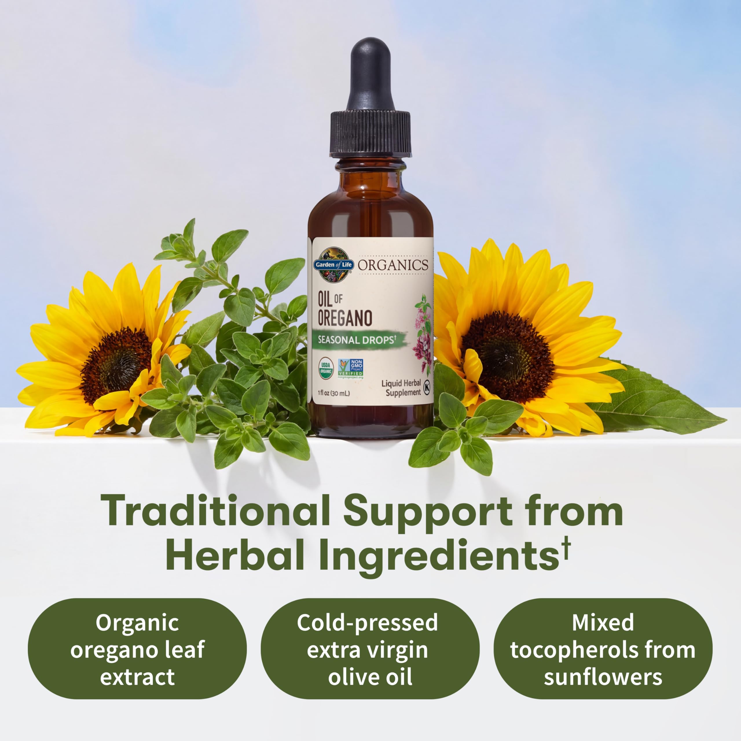 Garden of Life Organics Oil of Oregano Seasonal Drops 1fl oz (30 mL) Liquid, Concentrated Plant Based Immune Support - Alcohol-Free, Organic, Non-GMO