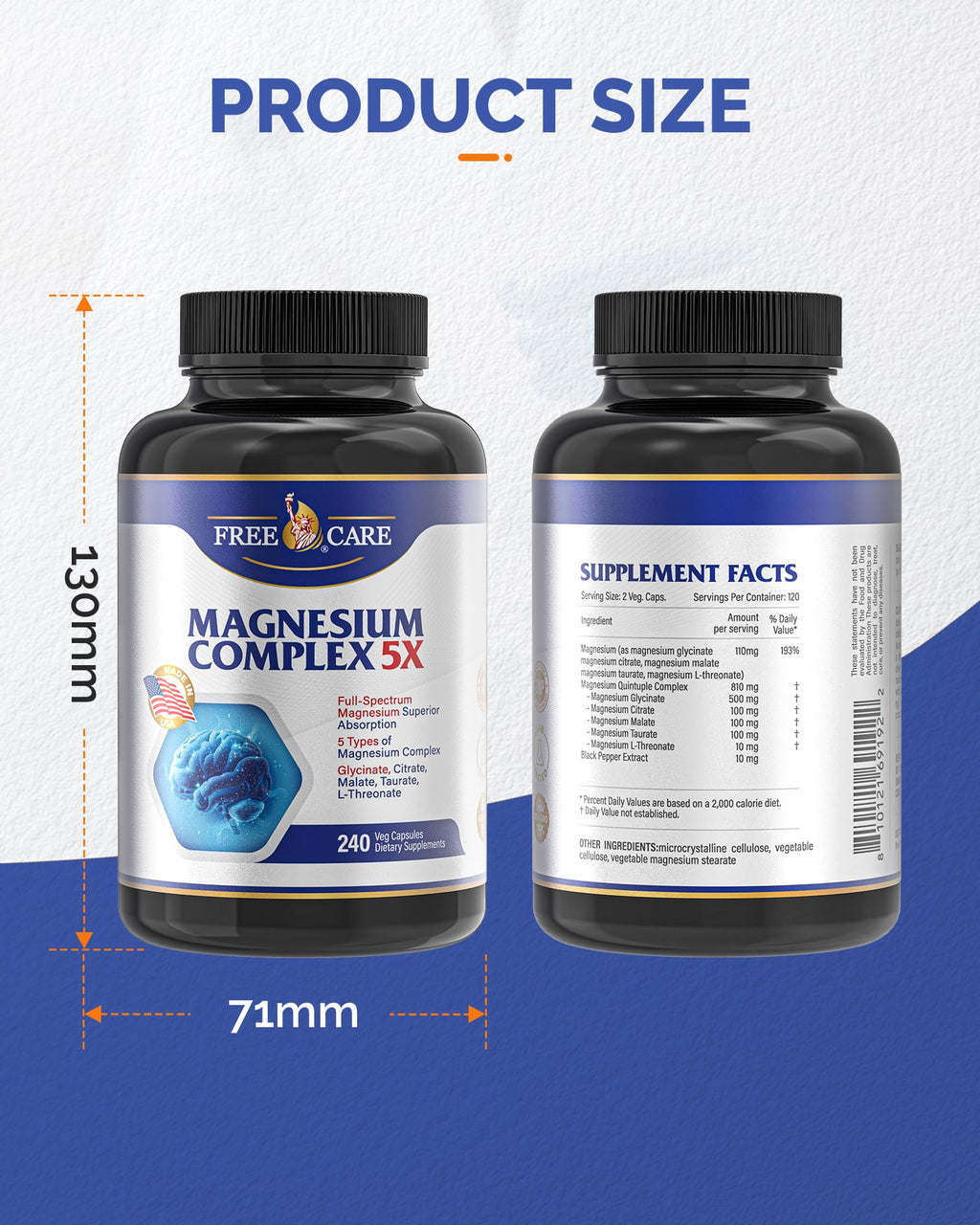 820mg Magnesium Complex 240 Veggie Capsules,for Women & Men with Magnesium Glycinate,Citrate, Malate,Taurate & L-Threonate for Sleep, Mood, Muscle Relaxation & Nerve Function Vegan Friendly, Non-GMO FreeCare buy supplements Au