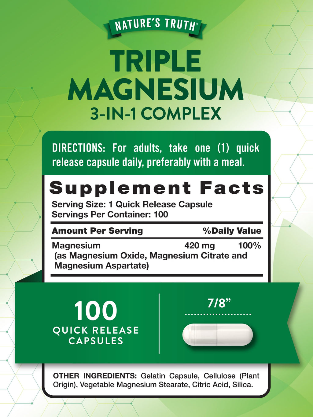 Nature's Truth Triple Magnesium Complex Supplement | 100 Capsules | 420 mg Magnesium Oxide, Citrate & Aspartate | Non-GMO & Gluten Free Nature's Truth buy supplements Au