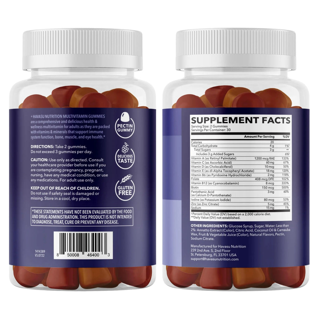 Multivitamin Gummies for Adults - Daily Gummy with Vitamin C, D, and Zinc for Men and Women - 60 Count - GLP-1 Nutritional Support HAVASU NUTRITION
