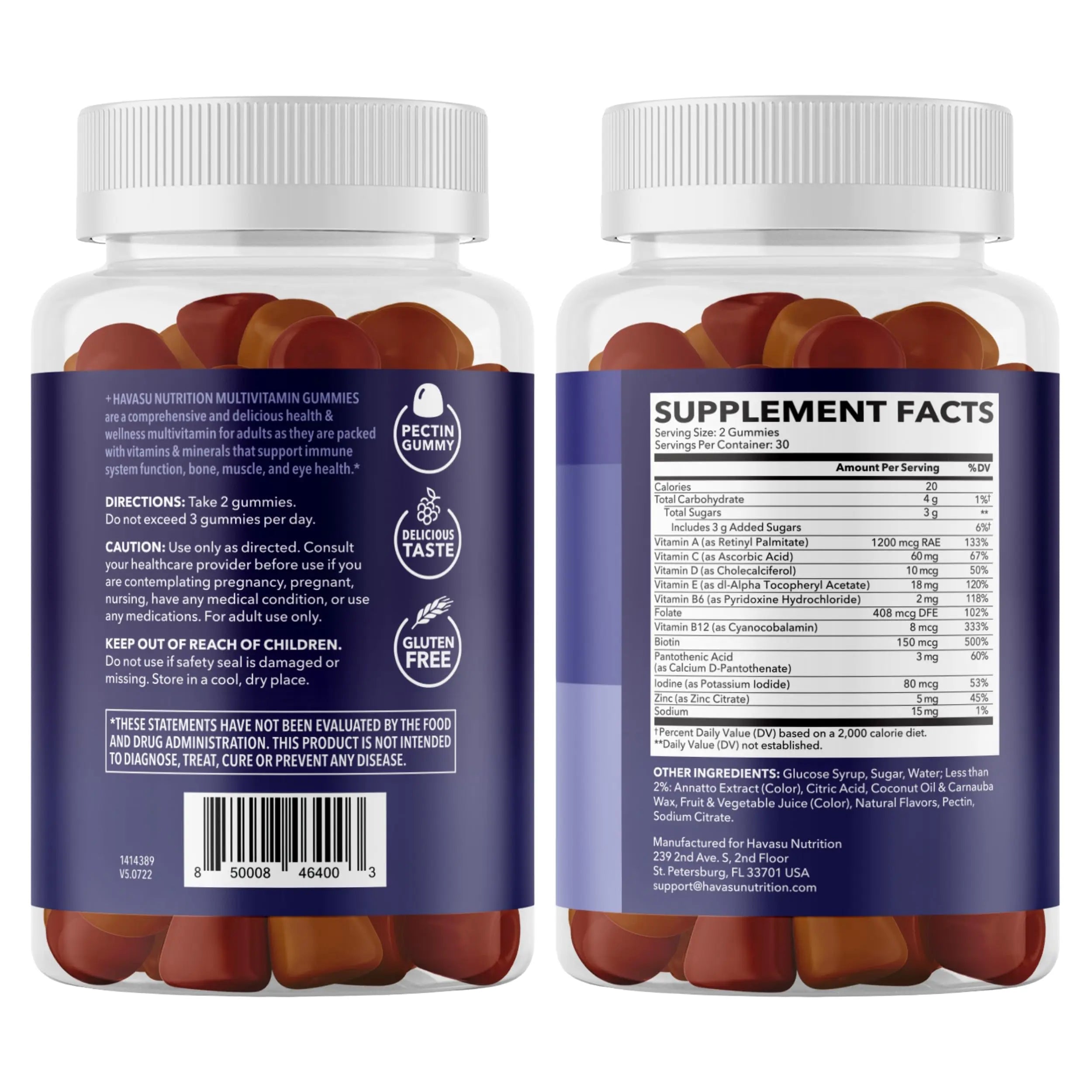 Multivitamin Gummies for Adults - Daily Gummy with Vitamin C, D, and Zinc for Men and Women - 60 Count - GLP-1 Nutritional Support HAVASU NUTRITION