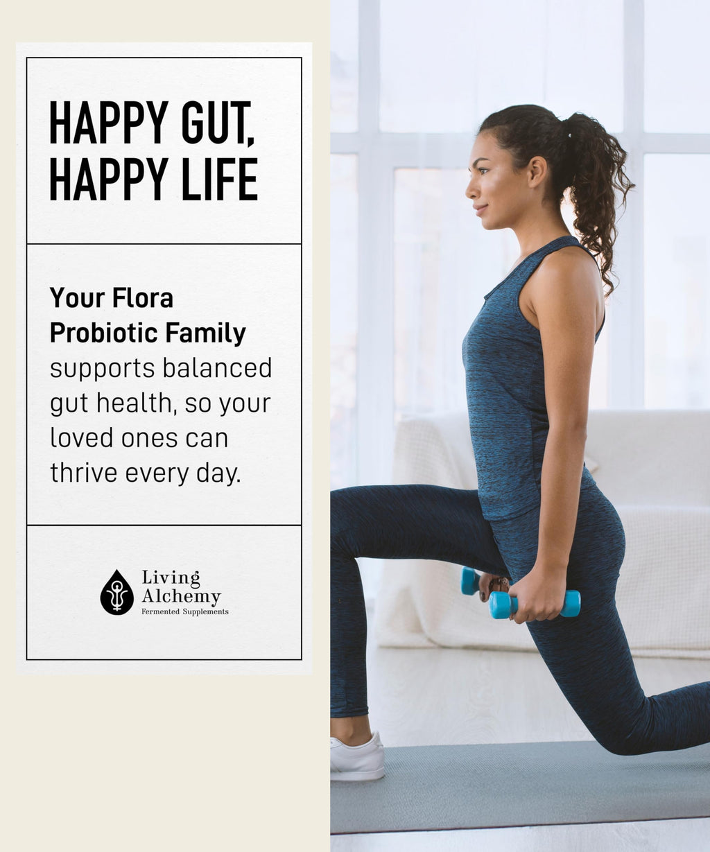 Your Flora Probiotic Family – Non-GMO Probiotics with Fermented Soybean, Banana, & Blueberry for Digestion & Gut Support – Prebiotics, Postbiotics, Digestive Enzymes – Living Alchemy, 60 Capsules Living Alchemy buy supplements Au