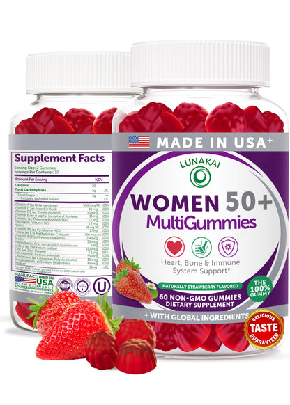 Lunakai USA Made 50 Plus Women's Multivitamin Gummies - Delicious Formula Enhanced with Essential Vitamins & Minerals for Health & Vitality - 60ct LunakaiBuy Supplements Australia