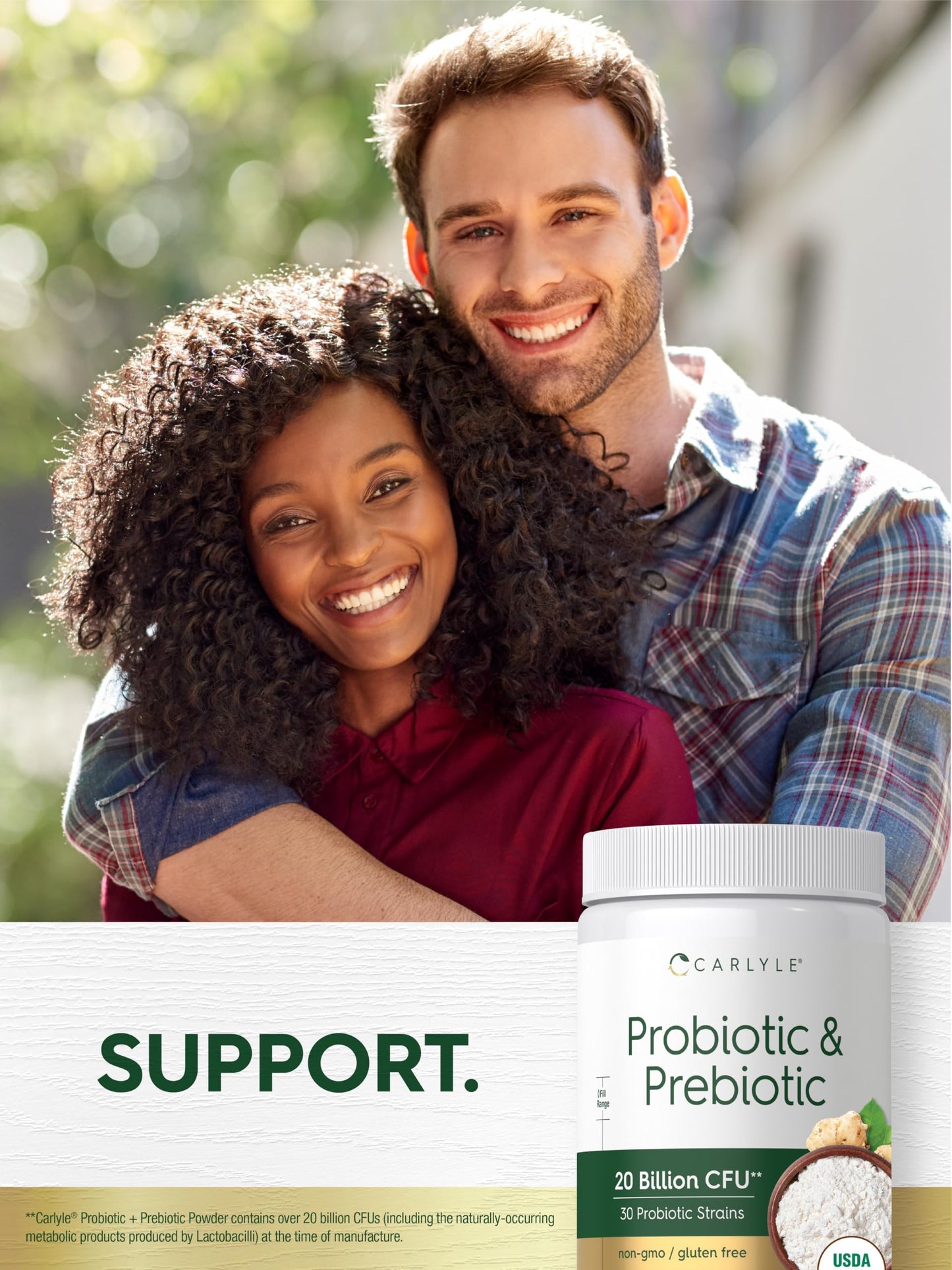 Carlyle Probiotic and Prebiotic Powder | 20 Billion CFU | 4.76 oz | Organic Fiber Blend | for Women and Men | Vegetarian, Non-GMO,