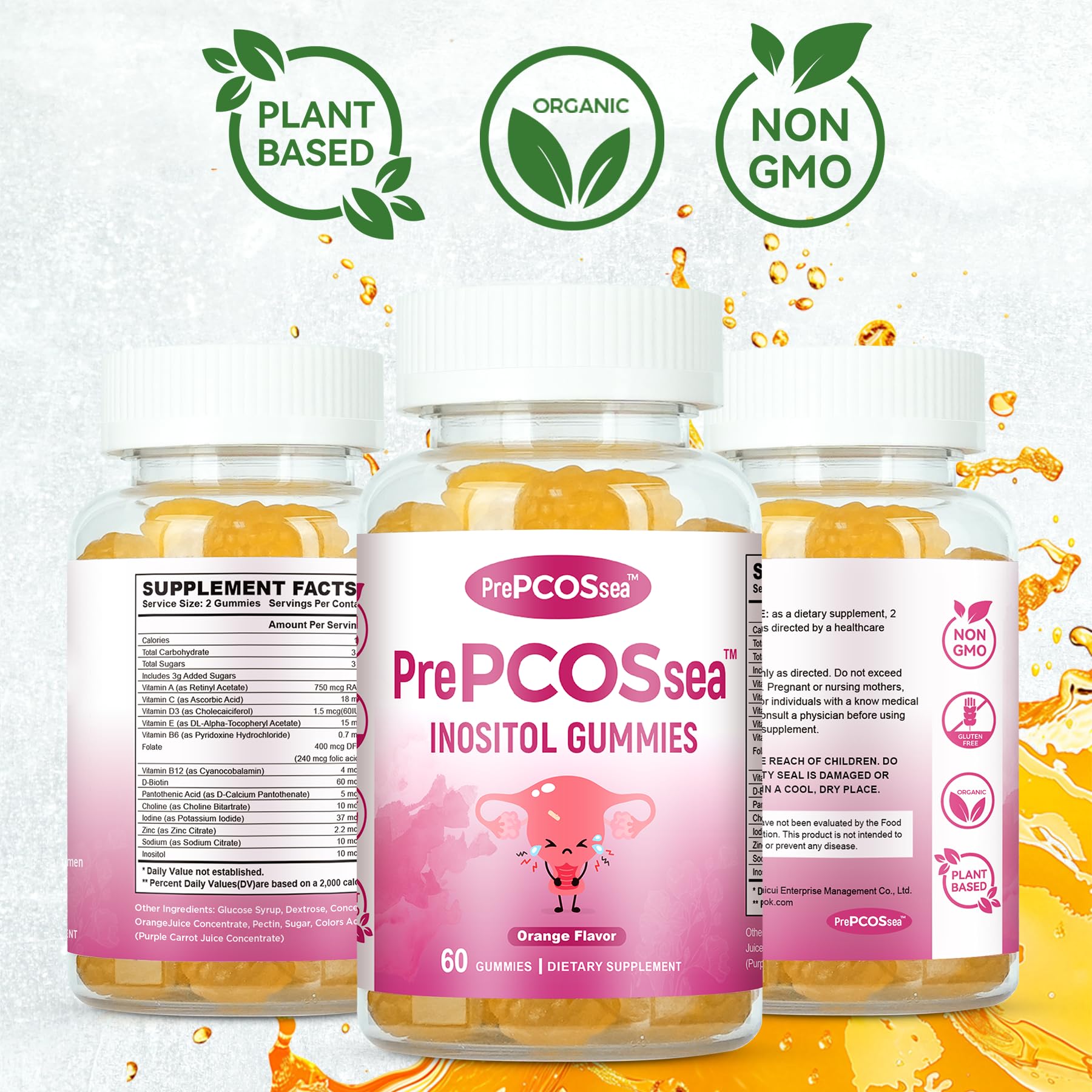Feelherbs PrePCOSsea Inositol Gummies Vitamins, 2 Pack Orange Flavor Myo-Inositol Vitamin Gummies with Folate, B6, B12 & D-Biotin, 60 Count Soft Chews FeelherbsBuy Supplements Australia