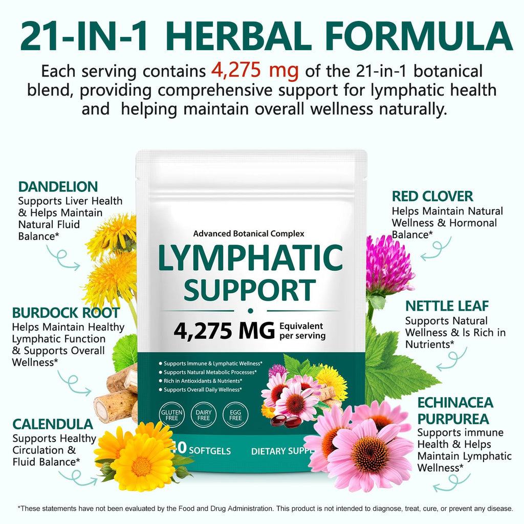 ISUNRISE Lymphatic Drainage Supplements 4275mg 21-in-1 Herbal Blend with Echinacea, Dandelion & Burdock Root, Promotes Healthy Circulation & Immune System Support, 240 Softgels ISUNRISE buy supplements Au