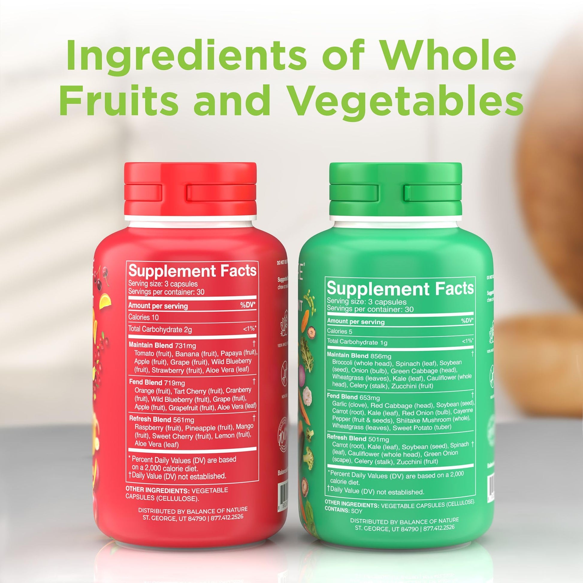 Balance of Nature Fruits & Veggies Supplements - Whole Fruit and Vegetable Ingredients for Women, Men, and Kids - 90 Fruits Capsules, 90 Veggies Capsules - 1 Set Balance of Nature buy supplements Au