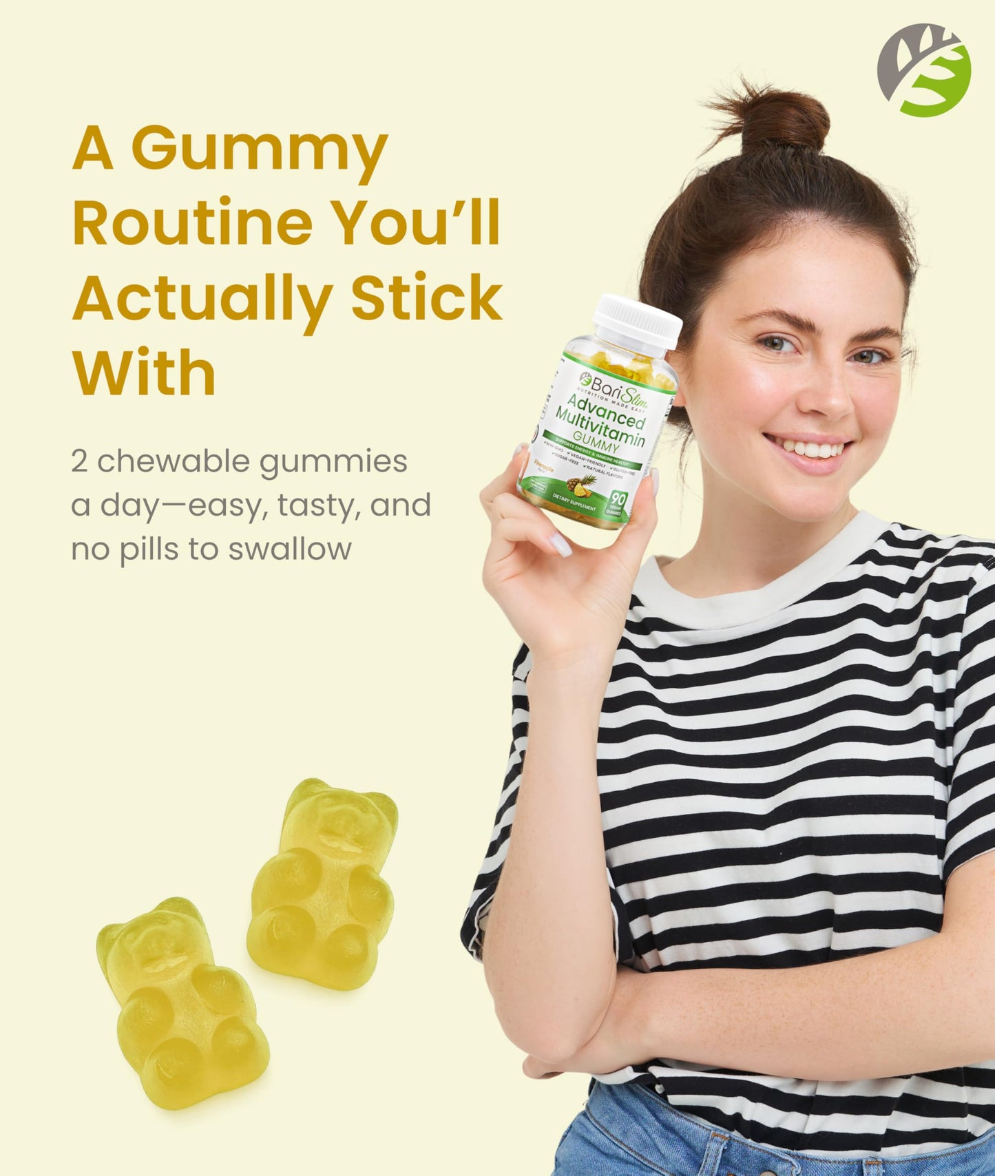 BariSlim Advanced Bariatric Multivitamin Gummies - Specially Formulated Bariatric Vitamins for Patients After Weight Loss Surgery - Supports Energy & Immune Health | Pineapple (90 Vegan Gummies) BariSlim buy supplements Au