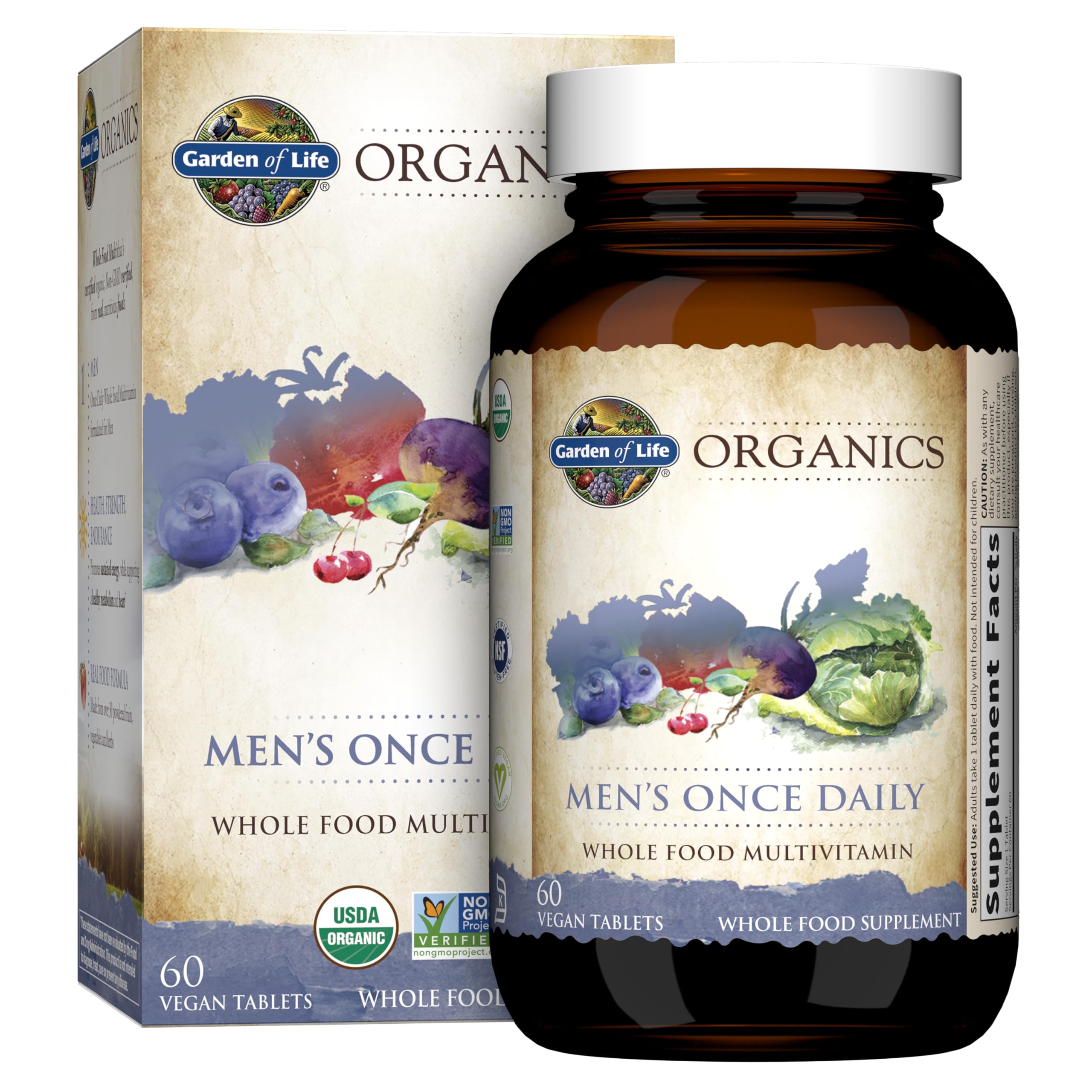 Garden of Life Once Daily Whole Food Multivitamin for Men, Organic Mens Vitamins & Minerals, Vitamin C, Zinc, Vegan, for Health & Well-Being, 60 Tablets Garden of LifeBuy Supplements Australia