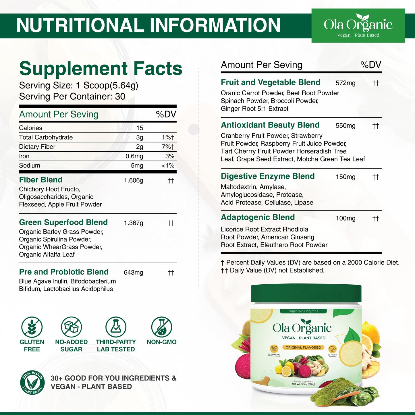 Ola Organic Greens Superfood Powder – Blend of 11 Cruciferous Vegetables with Phytonutrients – Supports Energy, & Immune Health Support – Non-GMO Vegetable Supplement (270g Jar) Ola OrganicBuy Supplements Australia