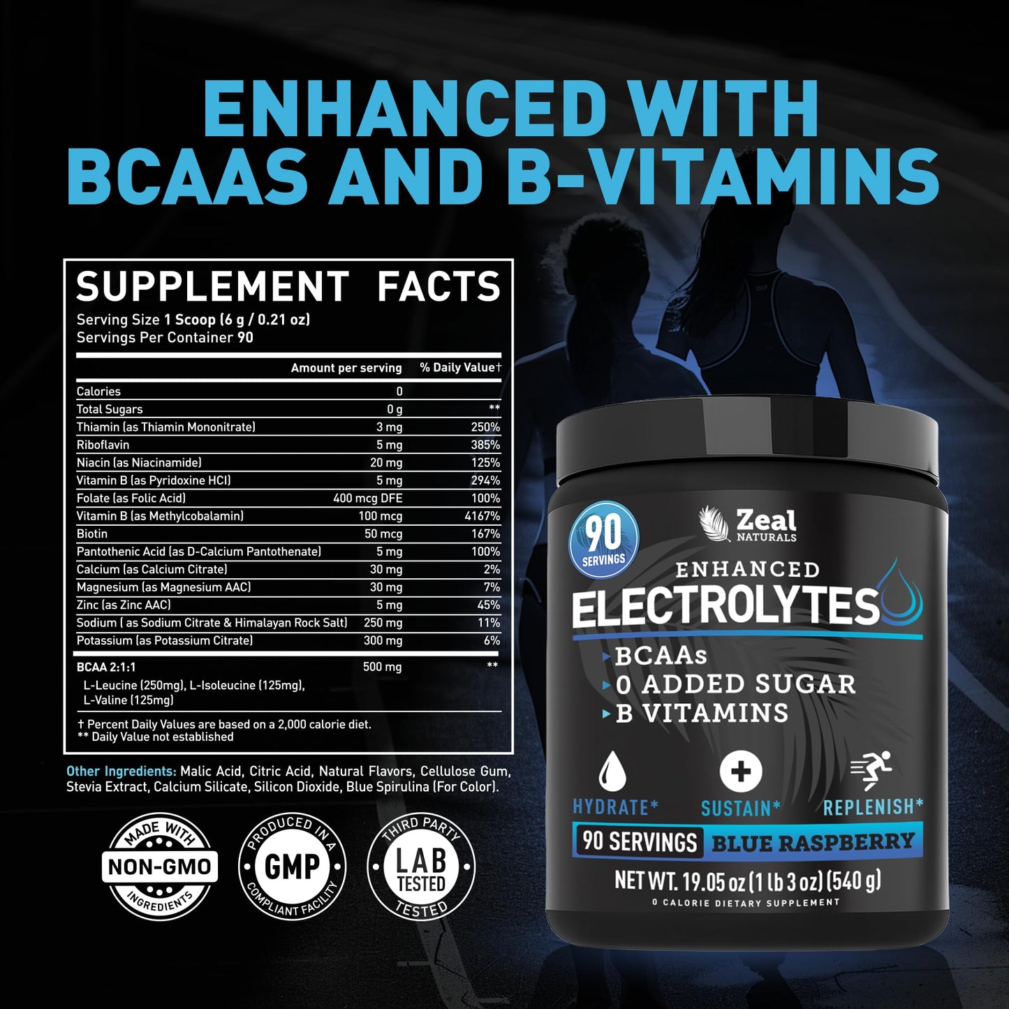 Zeal Electrolyte Powder - 90 Servings | Keto Electrolytes Powder | Zero Sugar, BCAAs, B-Vitamins | Potassium, Zinc, Magnesium