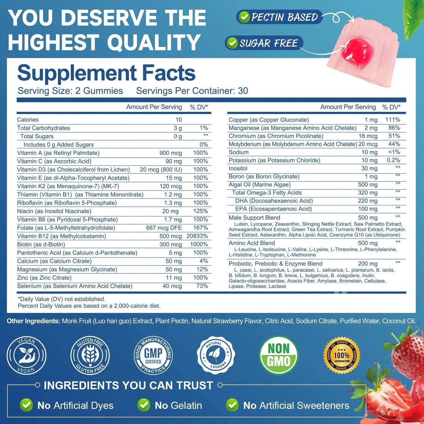 Totaria Sugar Free Multivitamin for Men with Omega 3, Probiotics, Mens Multivitamins Gummies w/Methylated B Complex Totaria