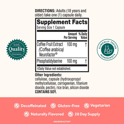 NEURIVA Original Decaffeinated Clinically Tested Nootropic Brain Supplement for Memory, Focus & Concentration, NeuroFactor & Phosphatidylserine, 28ct Capsules NEURIVABuy Supplements Australia
